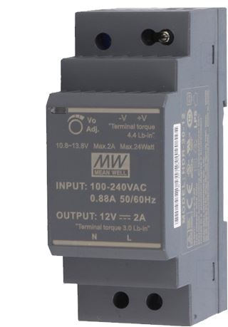 12VDC, 0-2A, 30W táp, DIN sín, Mean Well HDR-30-12